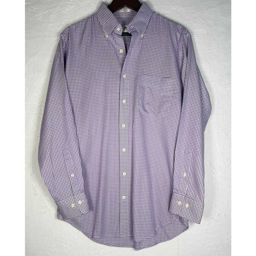 Peter Millar Nanoluxe Easy Care Button Down Mens Medium Purple Gingham Nanoluxe